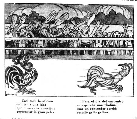 Caricatura de los diarios al día siguiente del partido luego de que la Federación Universitaria no se presentara a disputar el partido.